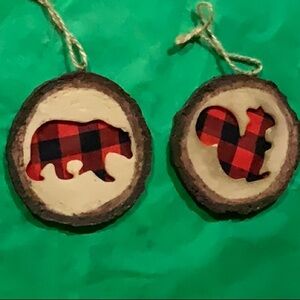 Set of rustic Christmas tree ornaments.